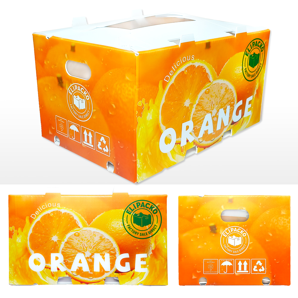 Orange corrugated plastic produce box