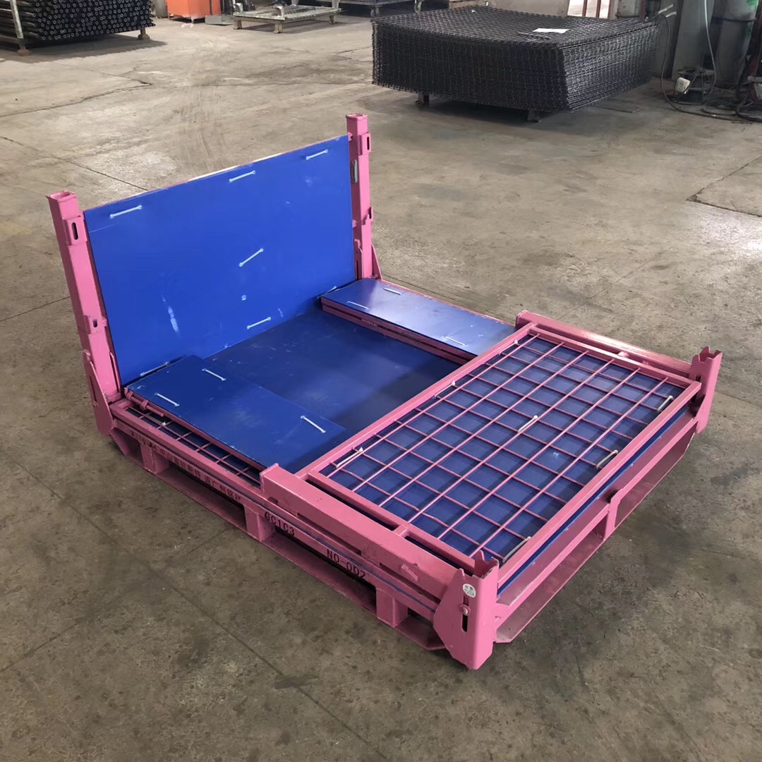 Foldable steel pallet cage forklift compatible warehouse storage