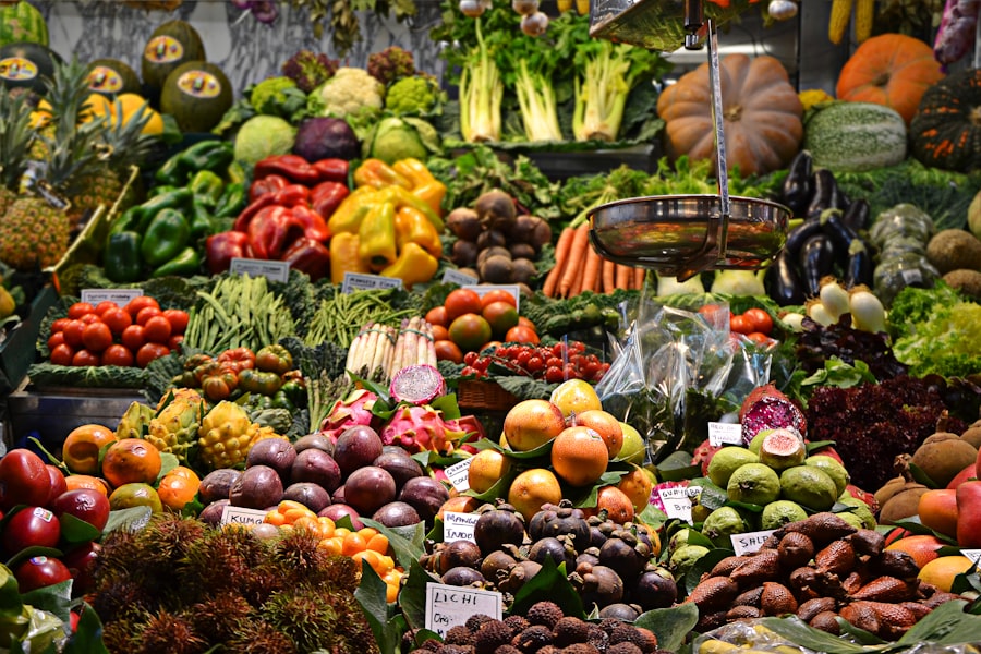 Fresh vegetables in plastic crates on farm